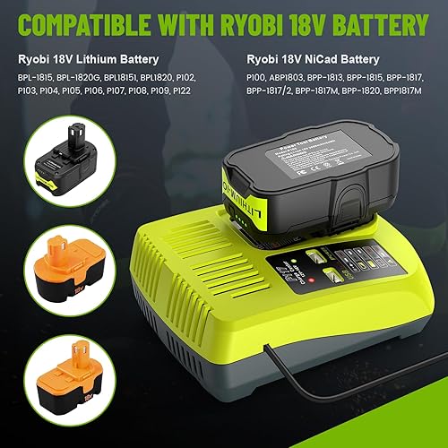 Miniatura 6 de P103 18V 3000mAh 2-Pack de 2 baterías de repuesto P117 12V-18V cargador para cargador de batería Ryobi Combo compatible con P100 P102 P104 P105 P107
