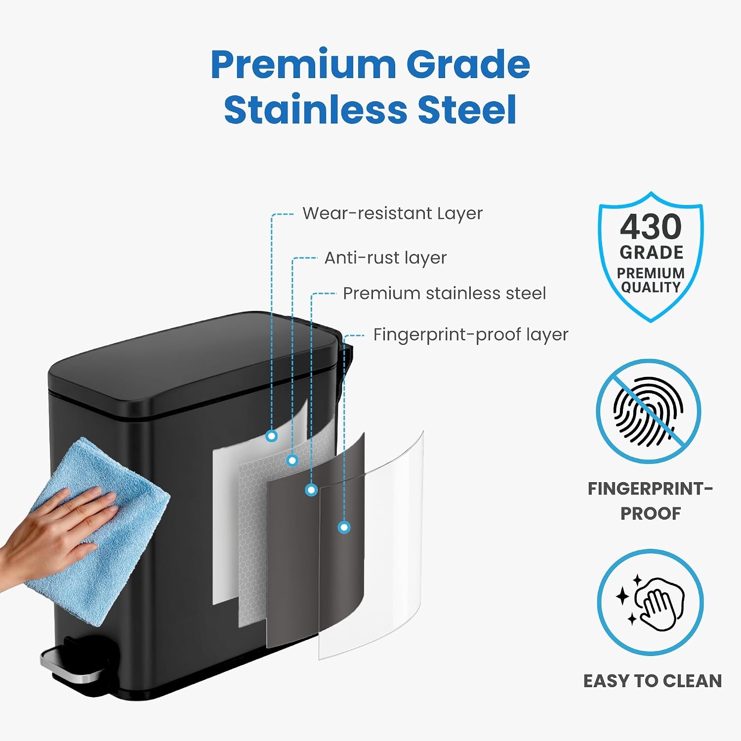 iTouchless 3 Gal Kids Room Wastebasket | Step Pedal Trash Can | Matte Black
