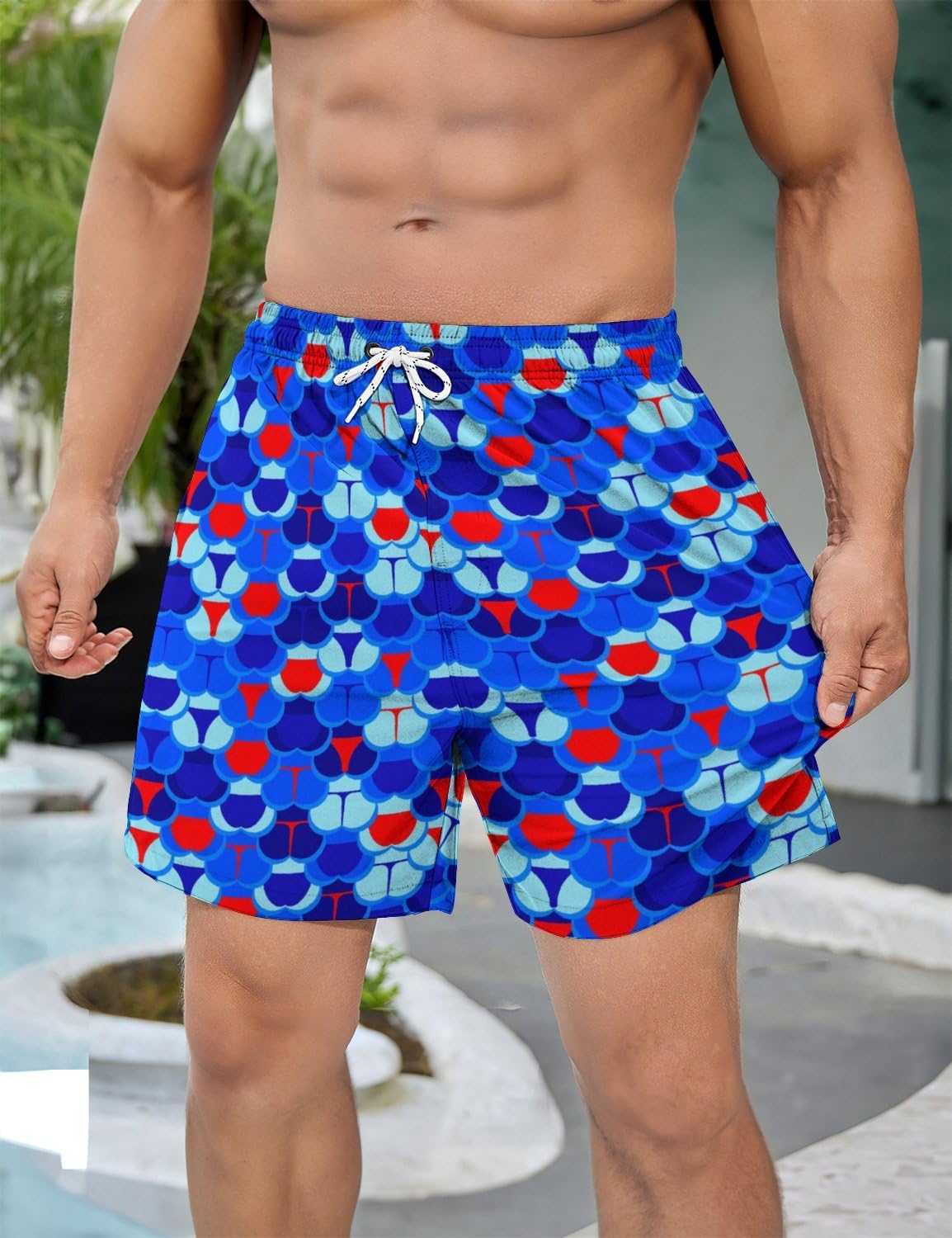 Men's 5" Inseam American Flag Swim Trunks 2 in 1 Board Shorts with Compression Liner 4 Pockets Quick Dry Bathing Suit