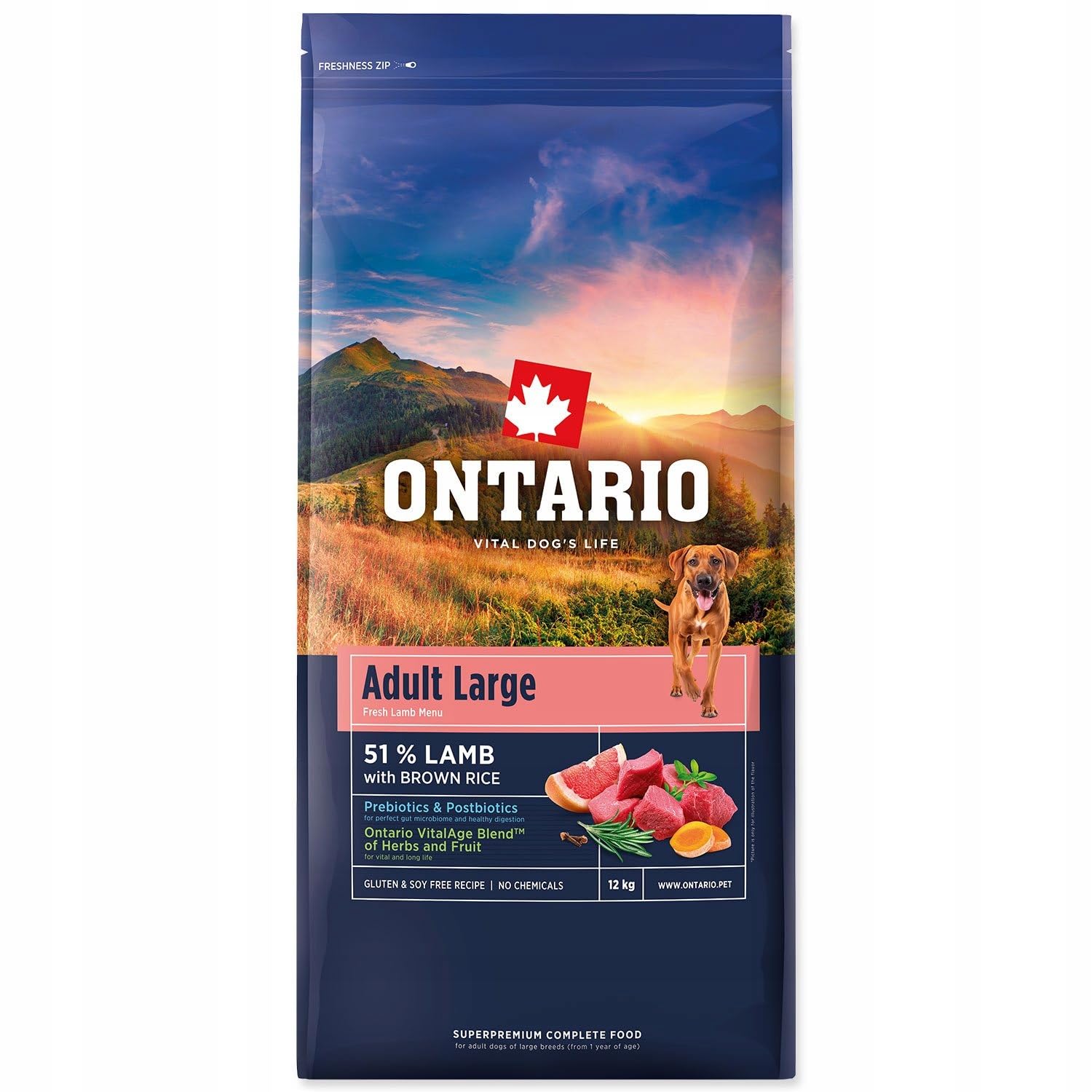 ONTARIO ADULT LARGE LAMB&BROWN RICE 12KG