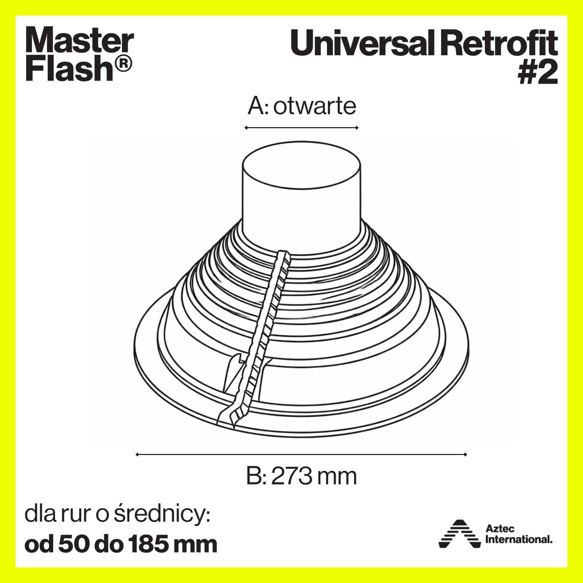 MASTER FLASH Univresal Retrofit #2 -Elastyczny Dzielony Kołnierz dachowy EPDM - Przejście dachowe - Uszczelnienie - Odporne na warunki atmosferyczne - Uniwersalny - Wentylacja Komin, 50-185mm