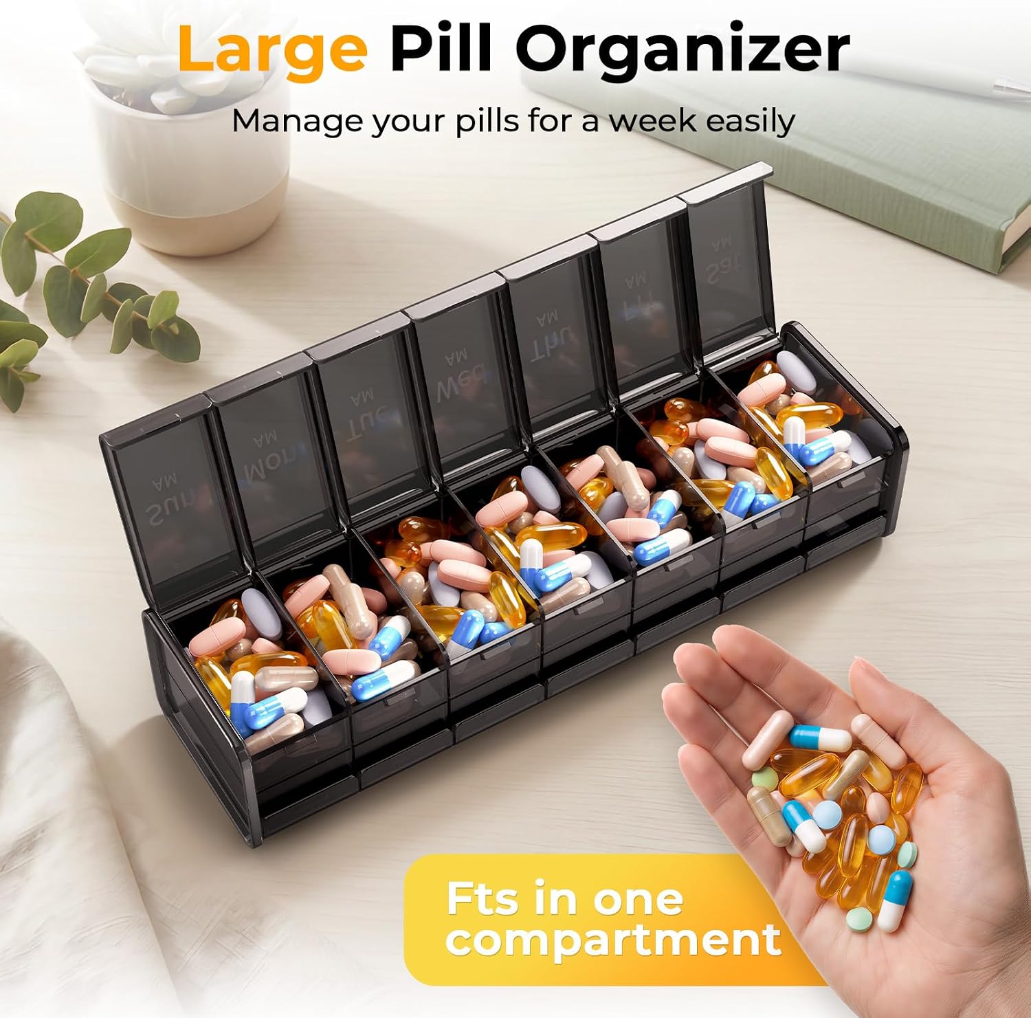 Zoksi Extra Large Weekly Pill Organizer 2 Times a Day, XXL Pill Box 7 Day with AM/PM Large Compartments, 180° Easy-Open Lids, Caregiver-Friendly, BPA-Free Medicine Case for Vitamins & Supplements