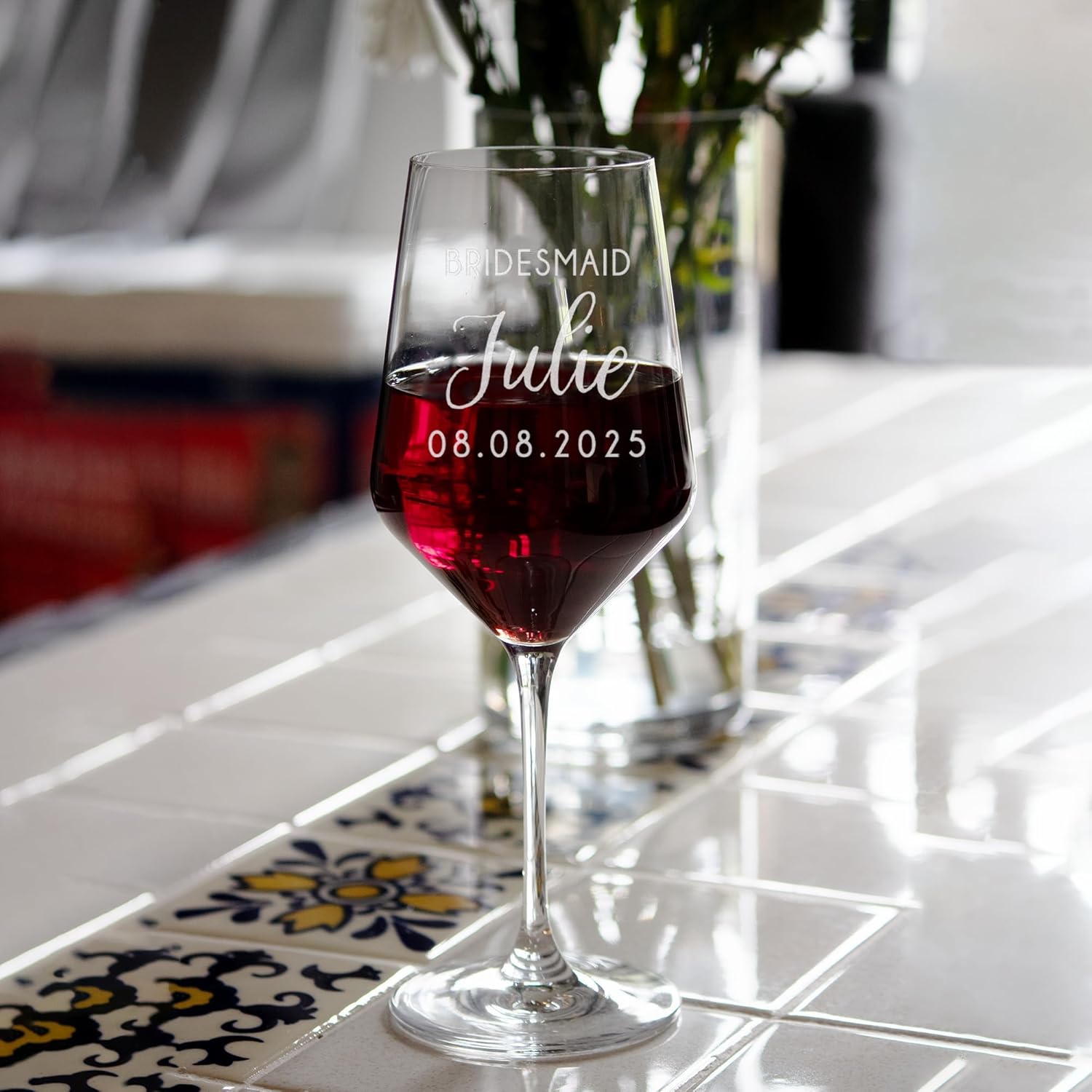 Personalized Bridesmaid Wine Glasses - Custom Crystal Wine Glass for Bachelorette and Wedding Party, Engraved Toasting Glass Set for Maid of Honor,Bridesmaids, Bridal Shower Gift
