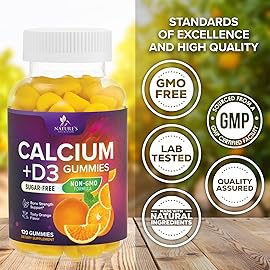Calcium Supplement Gummies - Sugar Free Calcium Gummy with 400 IU Vitamin D3 for Best Absorption - Supports Immune Health, Bones & Teeth - Nature\'s Calcium Chews for Women & Men - 120 Gummies