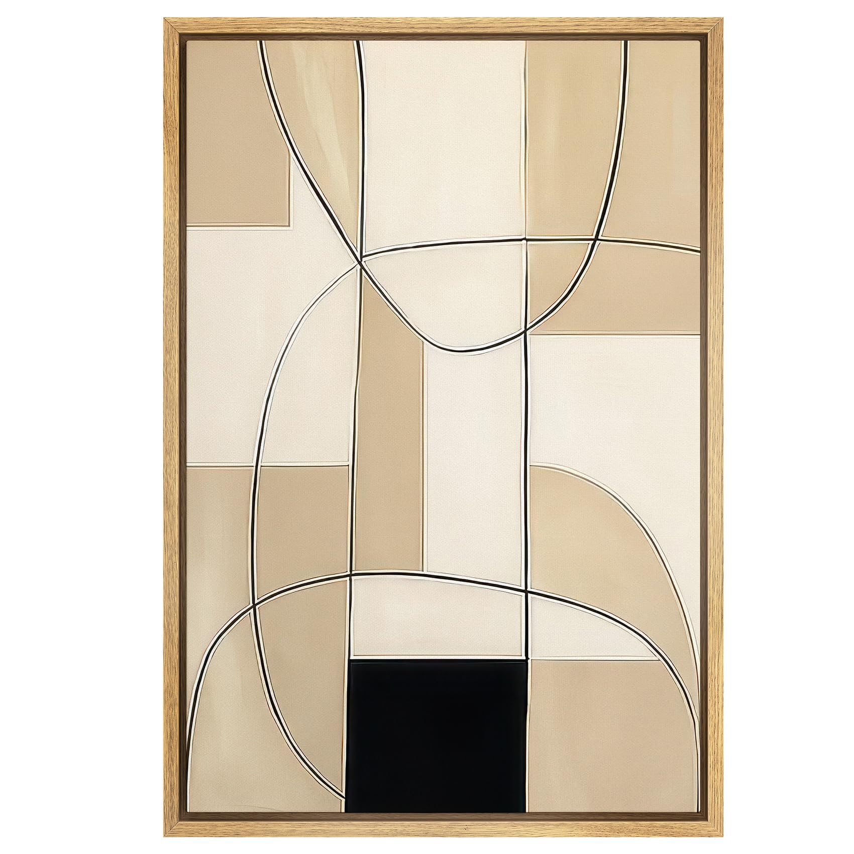 SIGNWIN Framed Canvas Print Wall Art Curved Line and Geometric Block Abstract Illustrations Modern Art Rustic Zen Relax/Calm Multicolor for Living Room, Bedroom, Office - 16"x24" NATURAL