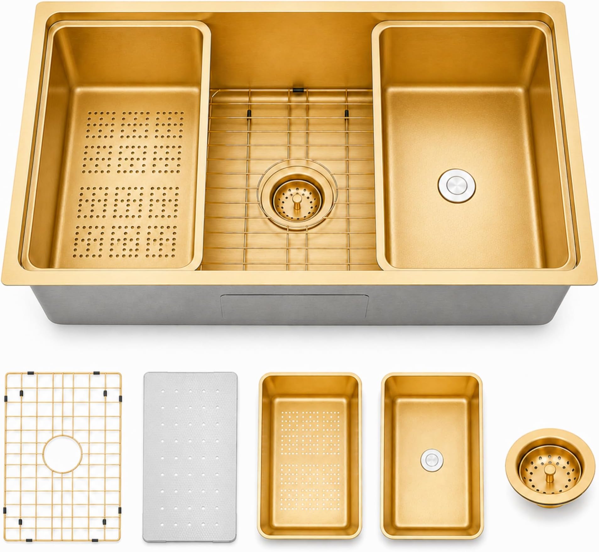 32 inch Gold Undermount Kitchen Sink,Single Bowl Modern Kitchen Sink,Stainless Steel Workstation Sinks (Gold, 32 X 18 inch)