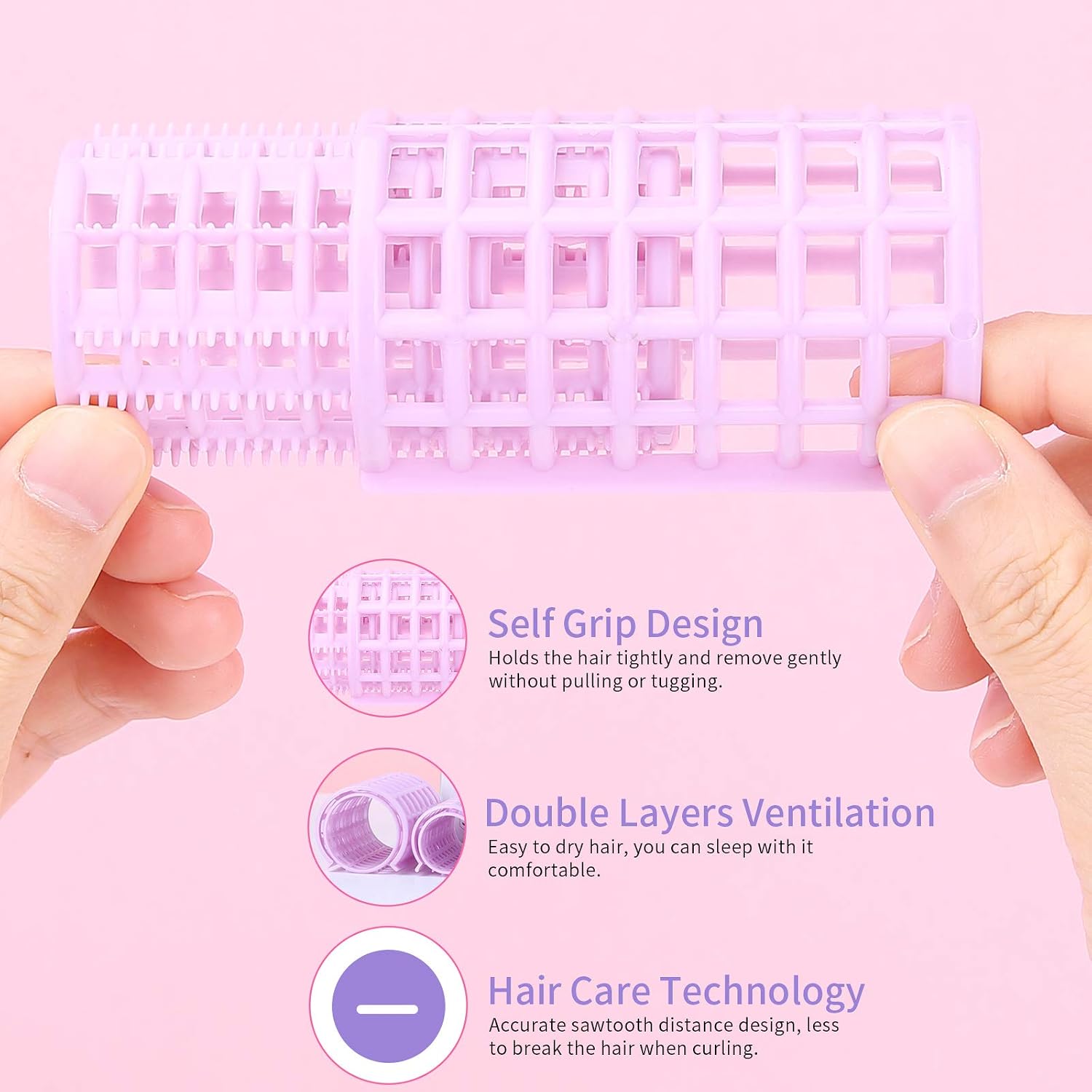 16Pcs Multi-Size Plastic Hair Rollers, Hair Curlers Self Grip Hairdressing Clips, DIY Curly Hair style Curling Tools, Large/Medium/Small Curler for Women Ladies, Random Color, 2 Count
