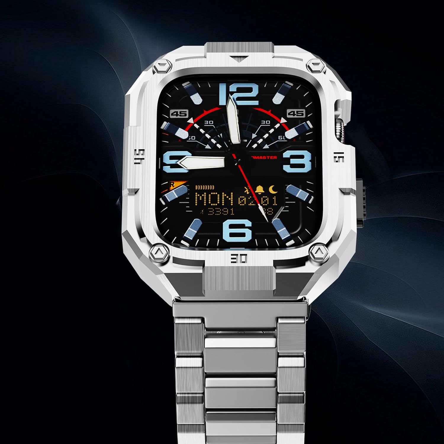 MOFREE Stainless Steel Watch Band with Case Compatible for Apple Watch Series 10 46mm for Men, Rugged Strap with Metal Protective Bumper Cover for iWatch 10 46mm Bands Men Silver - Image 2