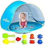 Monobeach Baby Beach Tent with Beach Sand Toys Pop Up Portable Shade Pool UPF50+ UV Protection Sun Shelter for Infant with Easy Set Up Canopy (Blue with Toys)