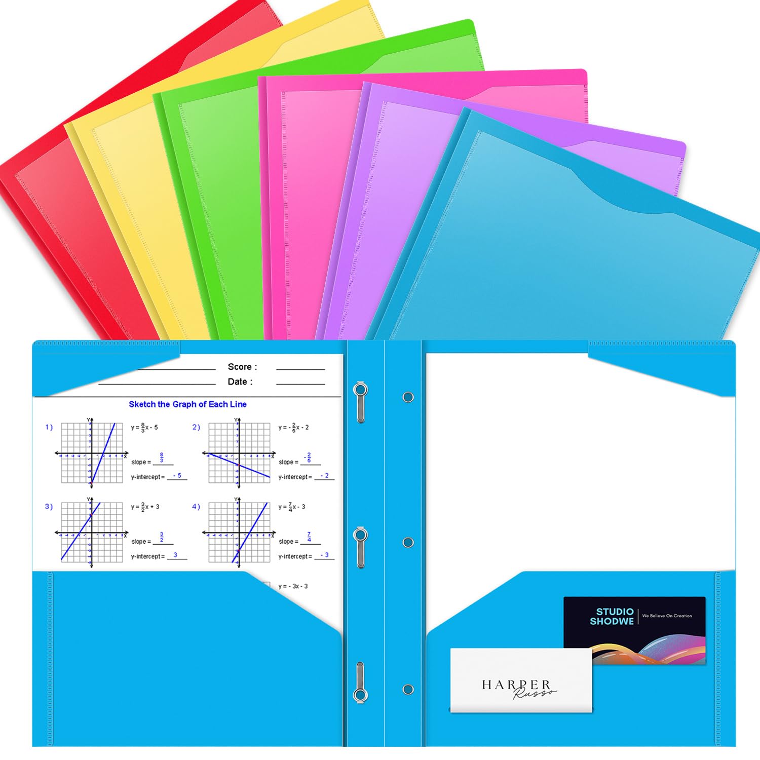 OTCRAFT 30 Pack A4 Pocket Plastic Folder 2 Pockets and 3 Prongs 2 Card Slots, Durable, Tear-Resistant Heavy Duty Pocket Folders with Prongs, Colored Prong Folders for Schoolwork & Officer(Colors)