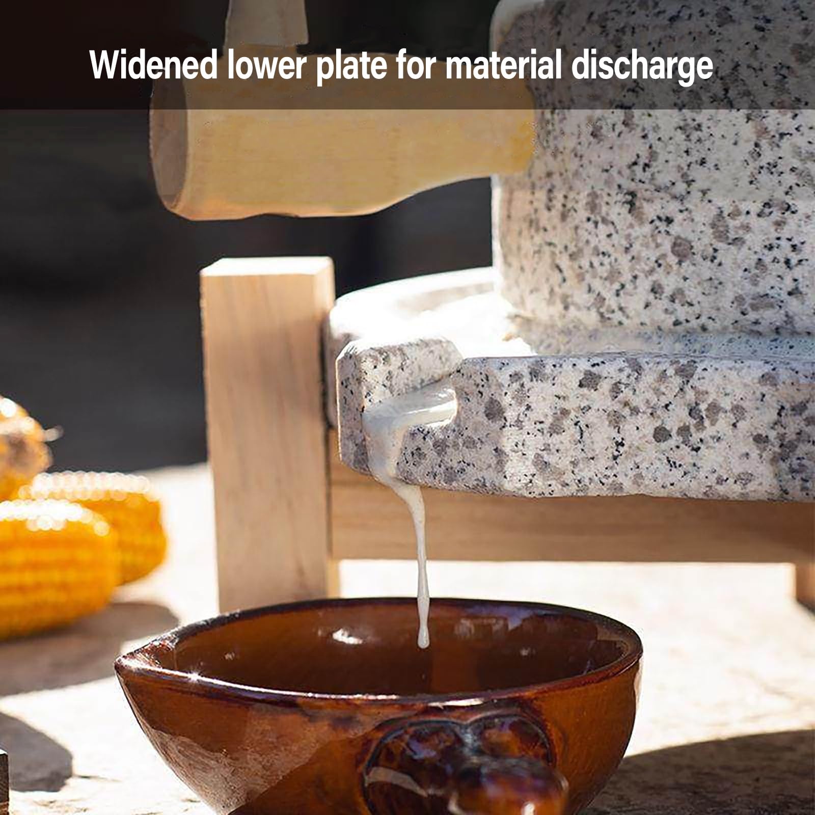 Młynek do kamienia naturalnego, ręczny młynek z ramą z litego drewna, tradycyjne narzędzie szlifierskie do użytku domowego i restauracji, zdejmowany design