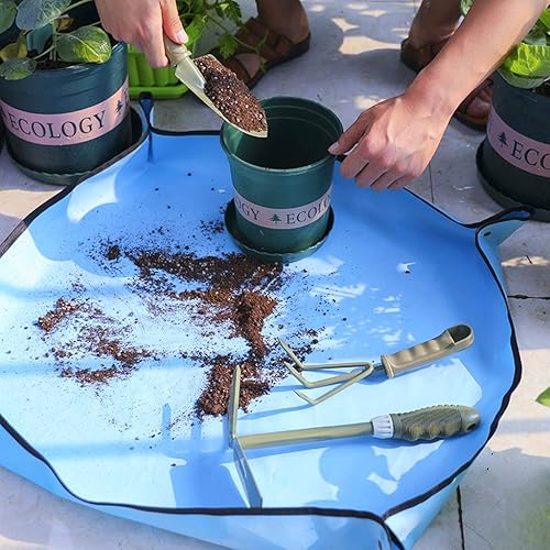 Miniatura 9 de Tapete de trasplante de plantas de interior de 39 x 39 pulgadas, tela de trabajo plegable para trasplante, impermeable, Oxford y PVC, atrapasucios