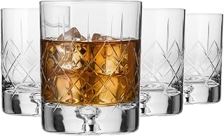 KROSNO Whiskygläser 250 ml, 4 Stück Saga, Kristallglas, Geschliffen, Handarbeit, Klassische Gläser für Alkohol und Drinks