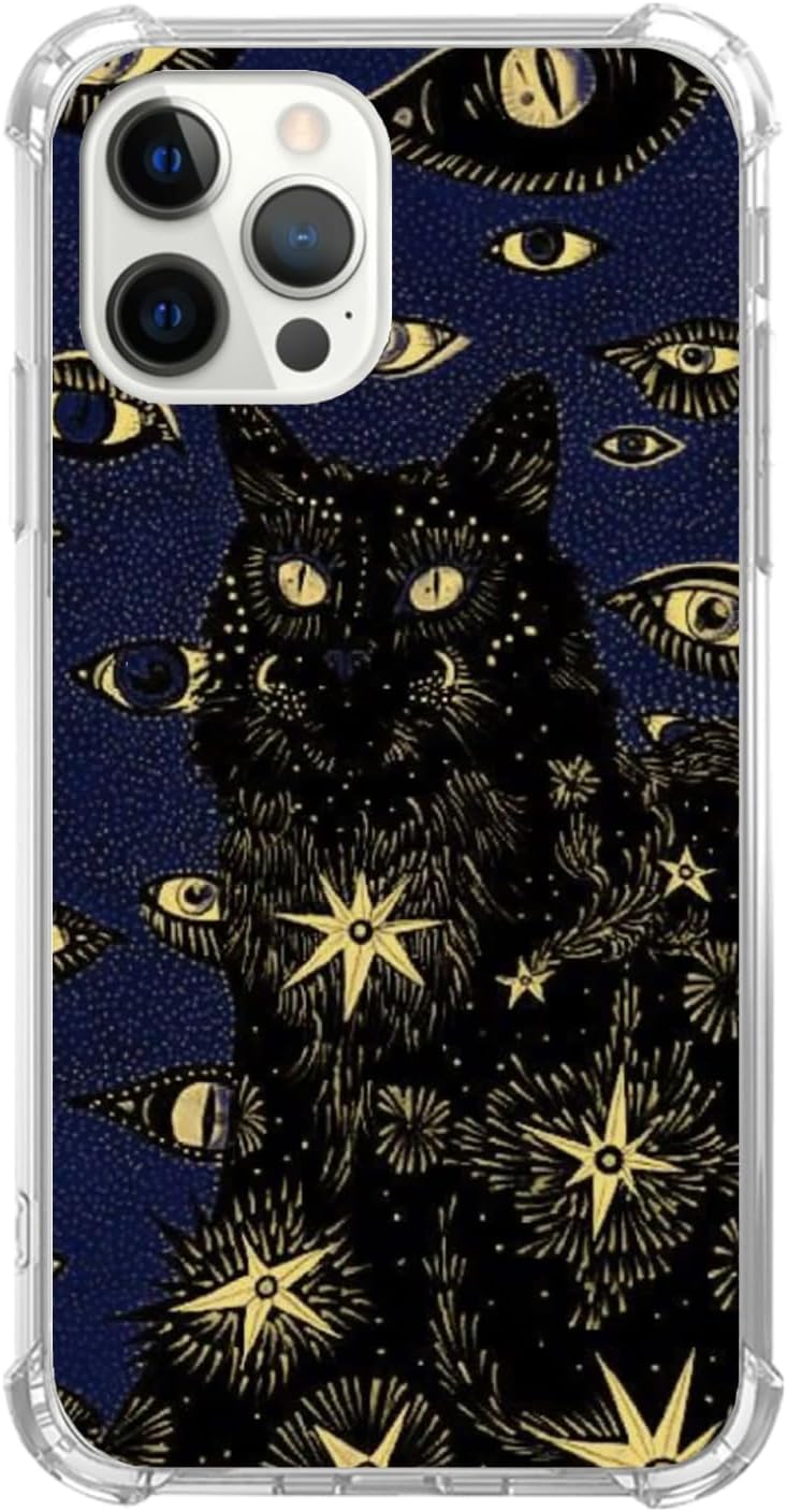 Trippy Psychedelic Cat Case Compatible with iPhone 16 Pro Max, Hippie Black Cat Animal Cover for iPhone 16 Pro Max, Cool TPU Phone Case Cover