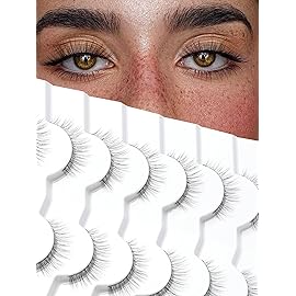 Natural Lashes Eyelashes Wispy 10MM Short Lashes Thin Band Strip Lashes 3D Volume Lashes False Eyelashes C Curl Soft Lash Pack 7 Pair Siligli
