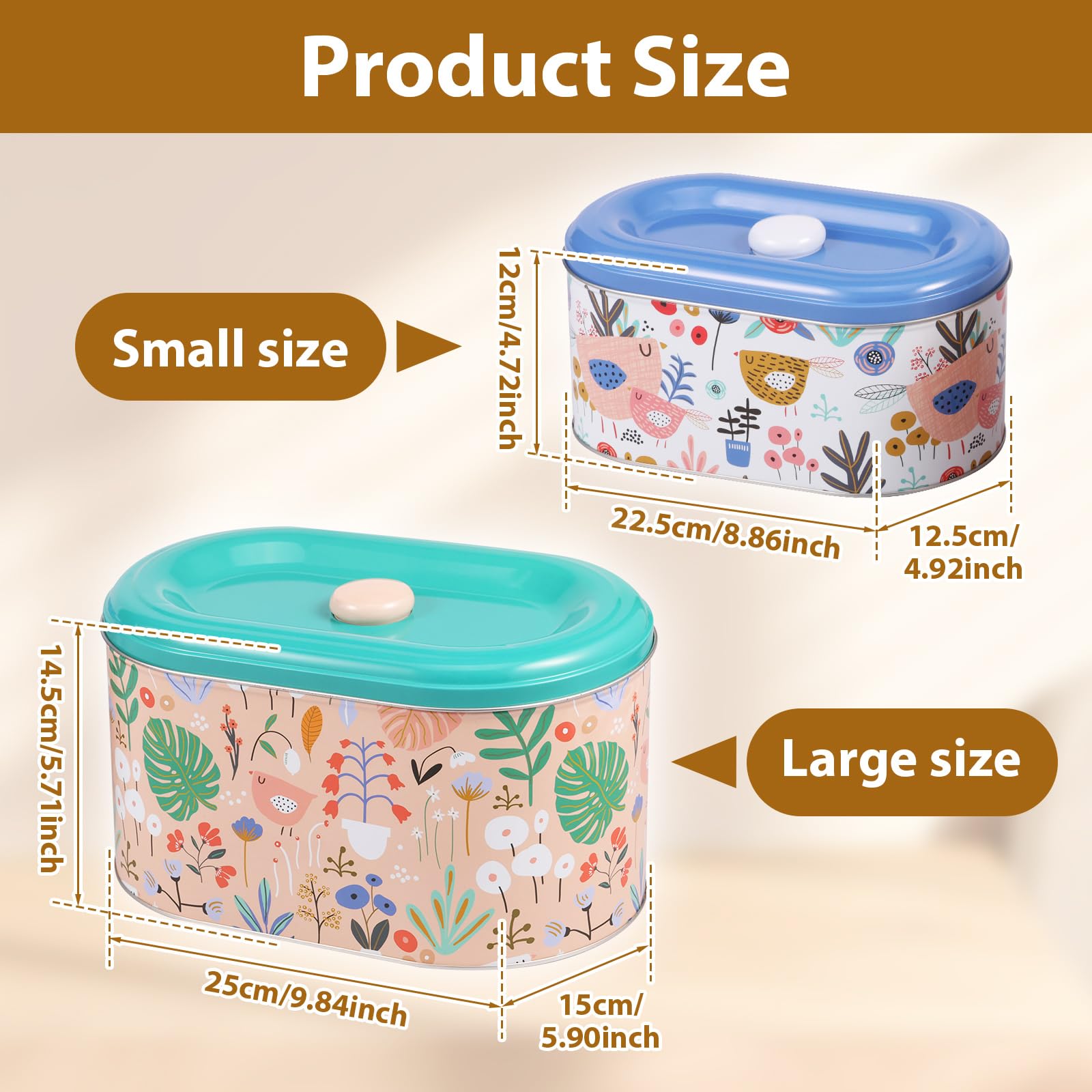 2Pcs Small Storage Box, Metal Biscuit Storage Container Decorative Snack Tin Canister, Large Capacity Retro Storage Containers with Lid for Earring Crafting Jewely Pills Home Hooks Small Items (A)