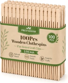 PRETYZOOM 100-Pack Wooden Clothespins, 2.55-Inch Flat Slotted Clothespins