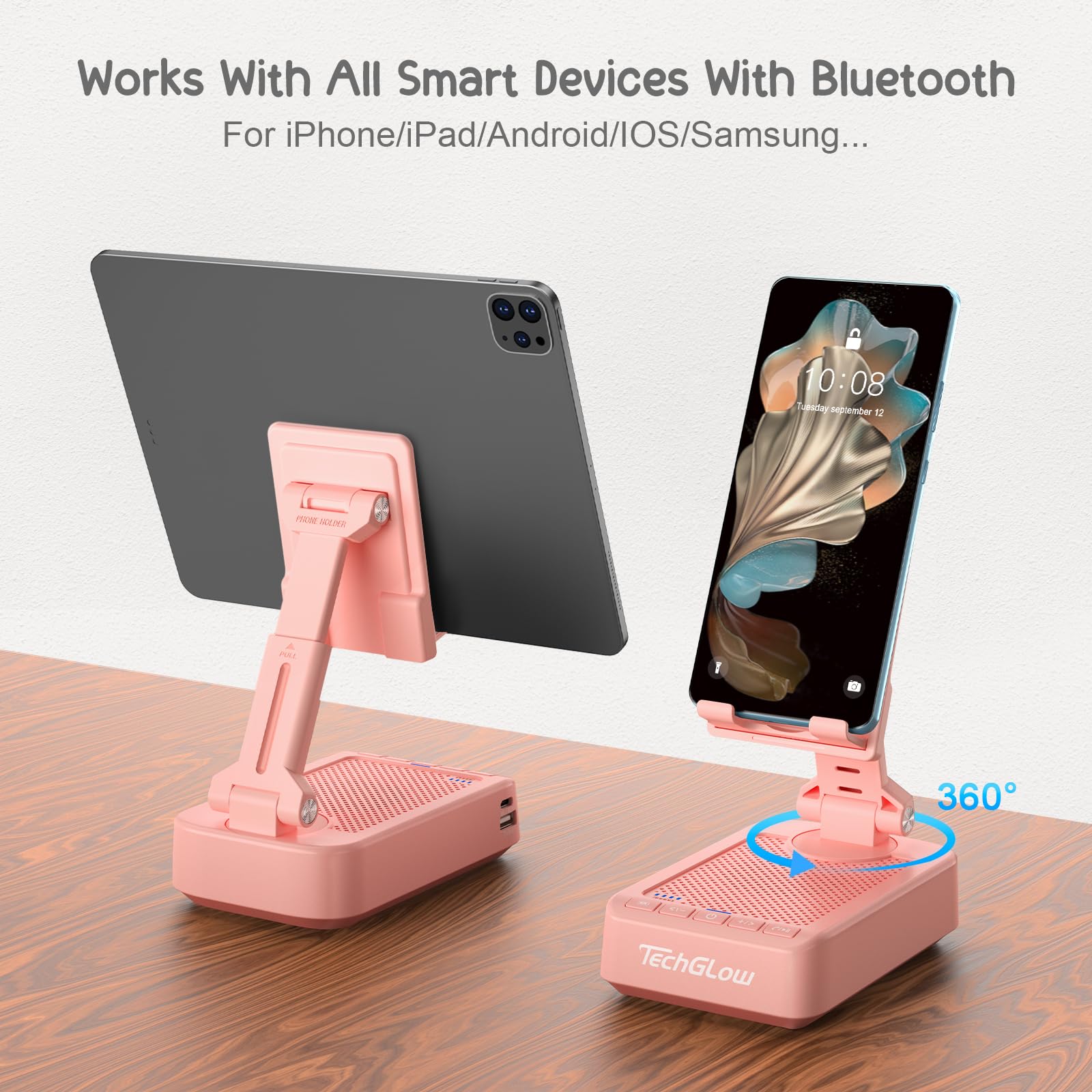 Support Smartphone En Bois Massif Style Kung Fu Kid – Rotation 360°, Compatible 4 à 8 Pouces, Design Fun