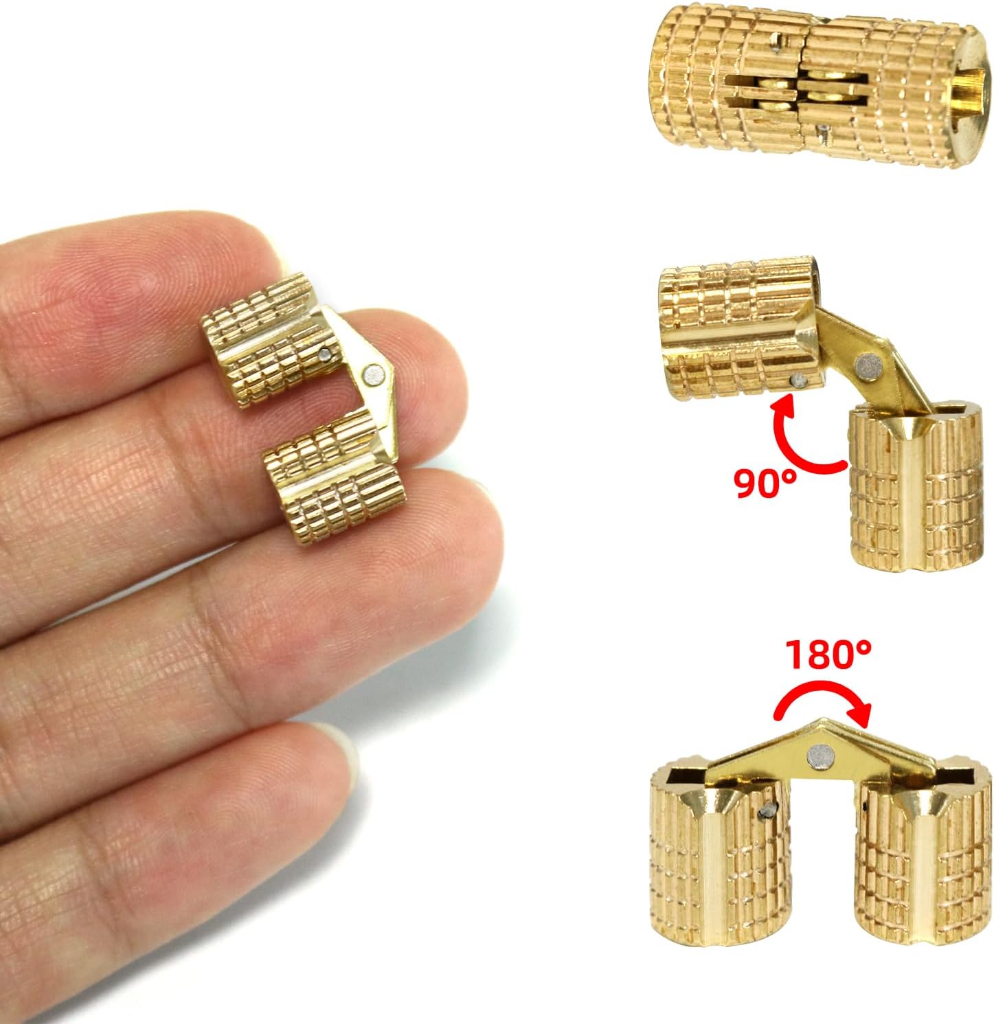 8Pcs Brass Barrel Hinges Hidden Invisible Cabinet Furniture Hinges, 8mm 180 Degree Opening Angle Concealed Furniture Hinges for DIY Jewelry Box Hand Craft