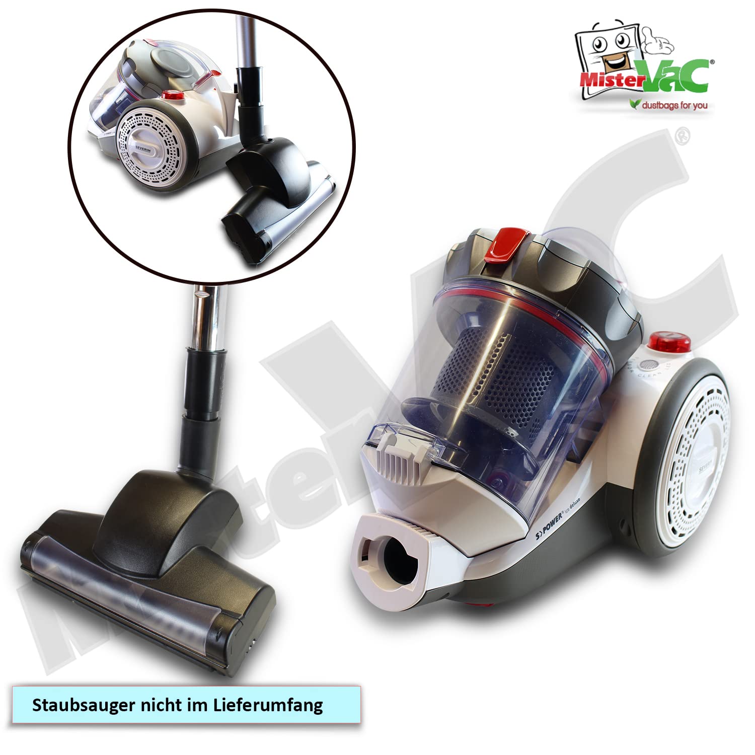 MisterVac Bocchetta Turbo Per Pavimenti - Ricambio Turbospazzola Per Aspirapolvere Severin S Power 49992, Con Giunto Sferico E Labbri Gomma Divisibili - 5