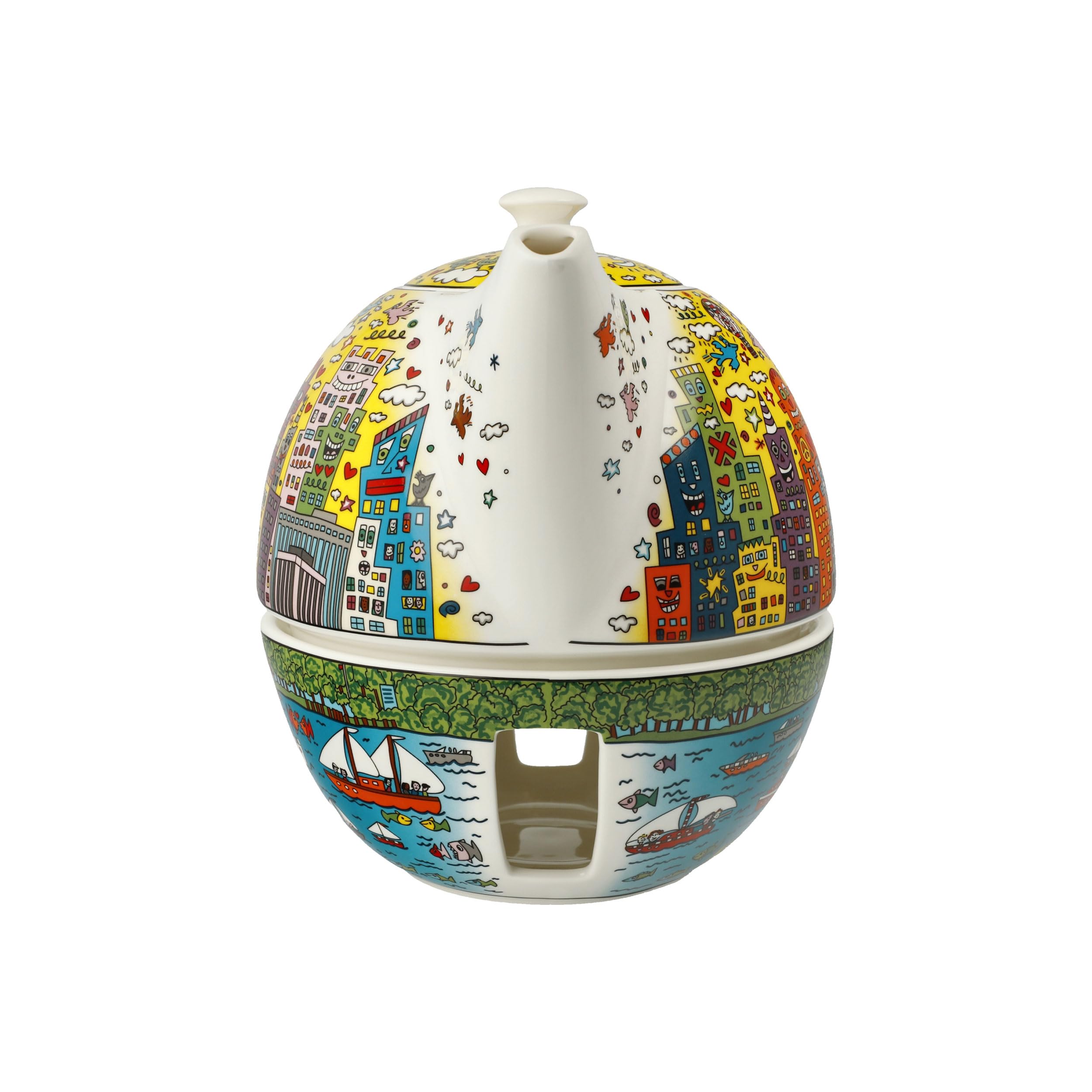 Goebel Pop Art Teekanne mit Stövchen My New York City Sunset des Künstlers James Rizzi, Volumen: 1,2L, 24,5x19x16 cm, 26-102-68-1, Bunt