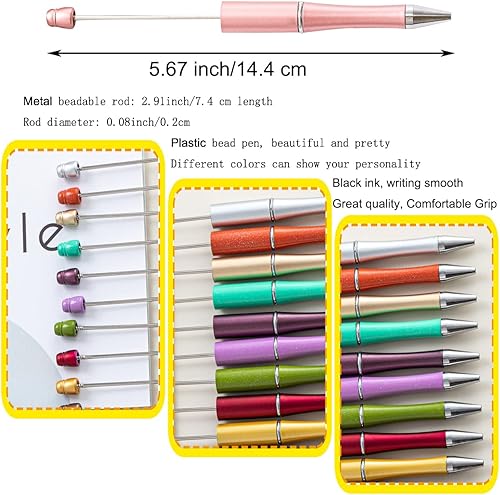 Miniatura 8 de PASISIBICK Bolígrafos de plástico con cuentas UV, bolígrafos de cuentas para regalo PPL DIY con eje de tinta negra, 18 piezas