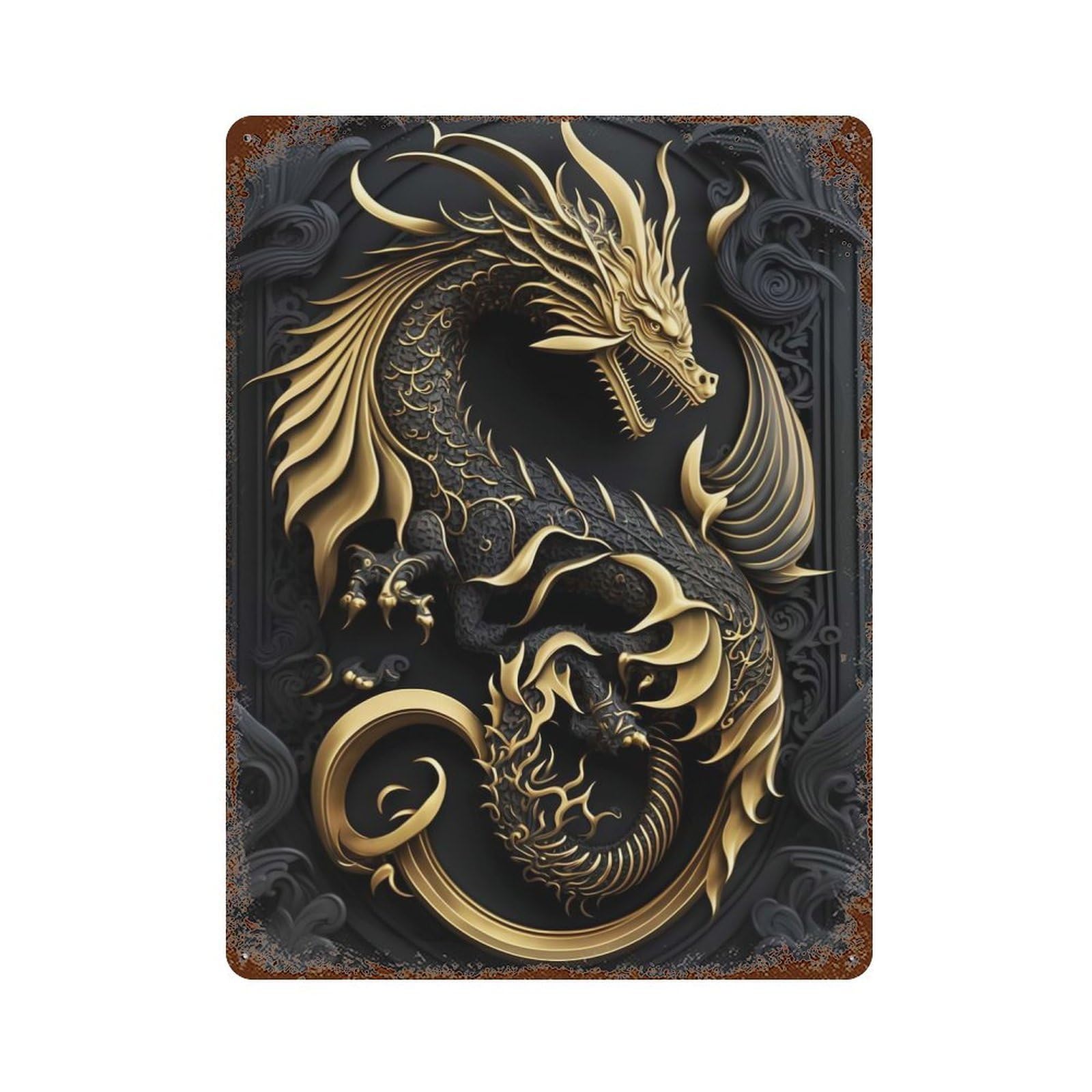 Emperor Dragon Flame Distressed Metal Wall Sign 15.7"x11.8", Ideal for Patio, Garden Room And Bar Decor