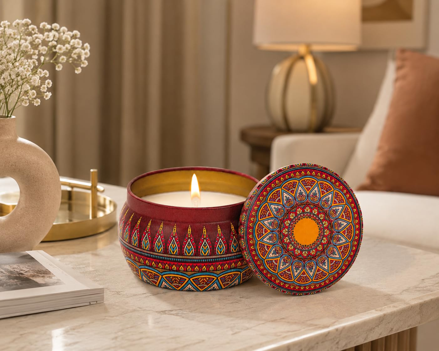 SHUFFLE 1 Pcs Tin Can Round Shape Aroma Scented Soy Wax Candle Perfect for Festive Gifting, Wedding, Home Decor, Surprise Decoration, Birthday, Decorative Candle