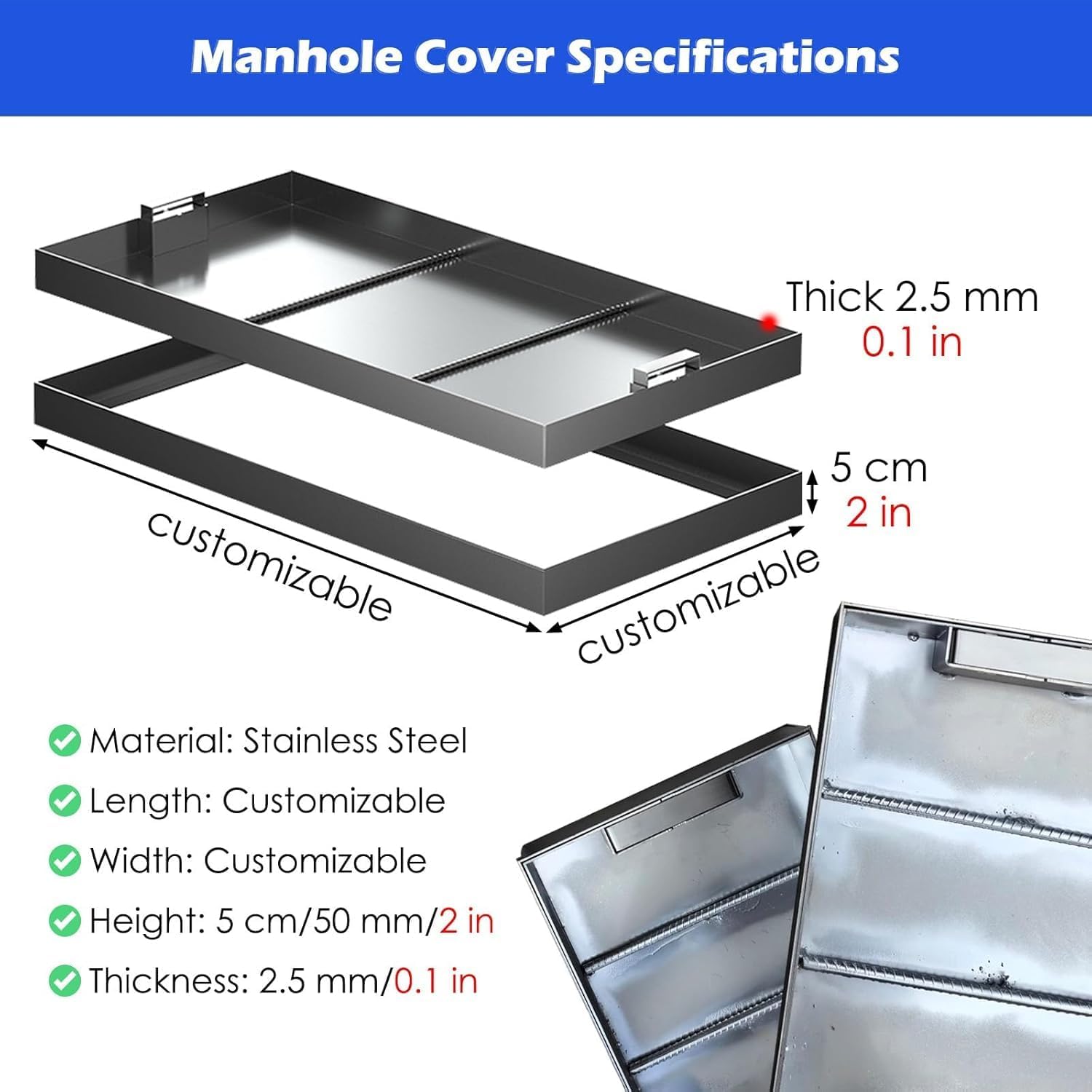 目に見えない浄化槽蓋、凹型フレームステンレススチール、庭用屋外