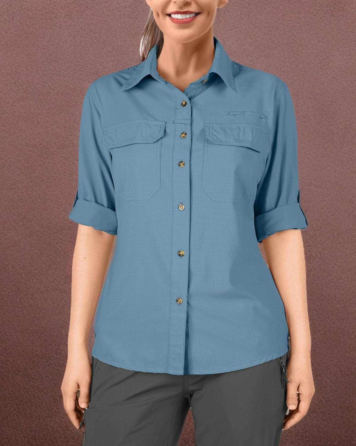 33,000ft Women's UPF 50 UV Sun Protection Shirt, Cool Quick Dry Long Sleeve Outdoor Fishing Hiking Safari Travel Shirt - Image 7