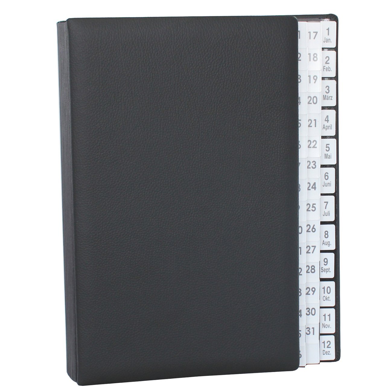 Classificatore con indice 1 – 31 Plus 1 – 12 (jan. dez.) nero Custodia in pelle bovina pieno martellata
