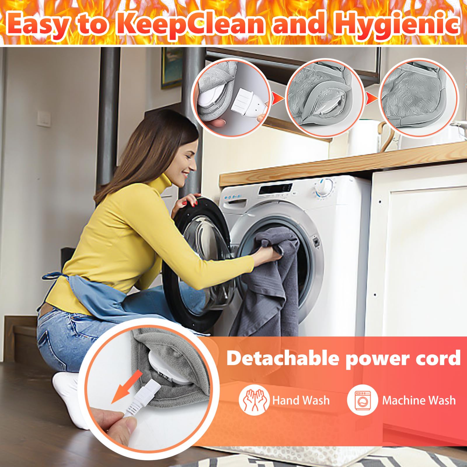 Scaldapiedi Elettrico 40x40 Cm – 6 Livelli Calore + 4 Timer – Spegnimento Automatico – Lavabile – Per Piedi, Schiena E Pancia