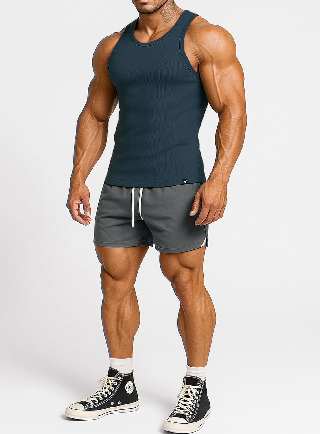 Men's Ribbed Workout Tank Tops Fitness Muscle Gym Tanks Sleeveless Bodybuilding Shirts - Image 3