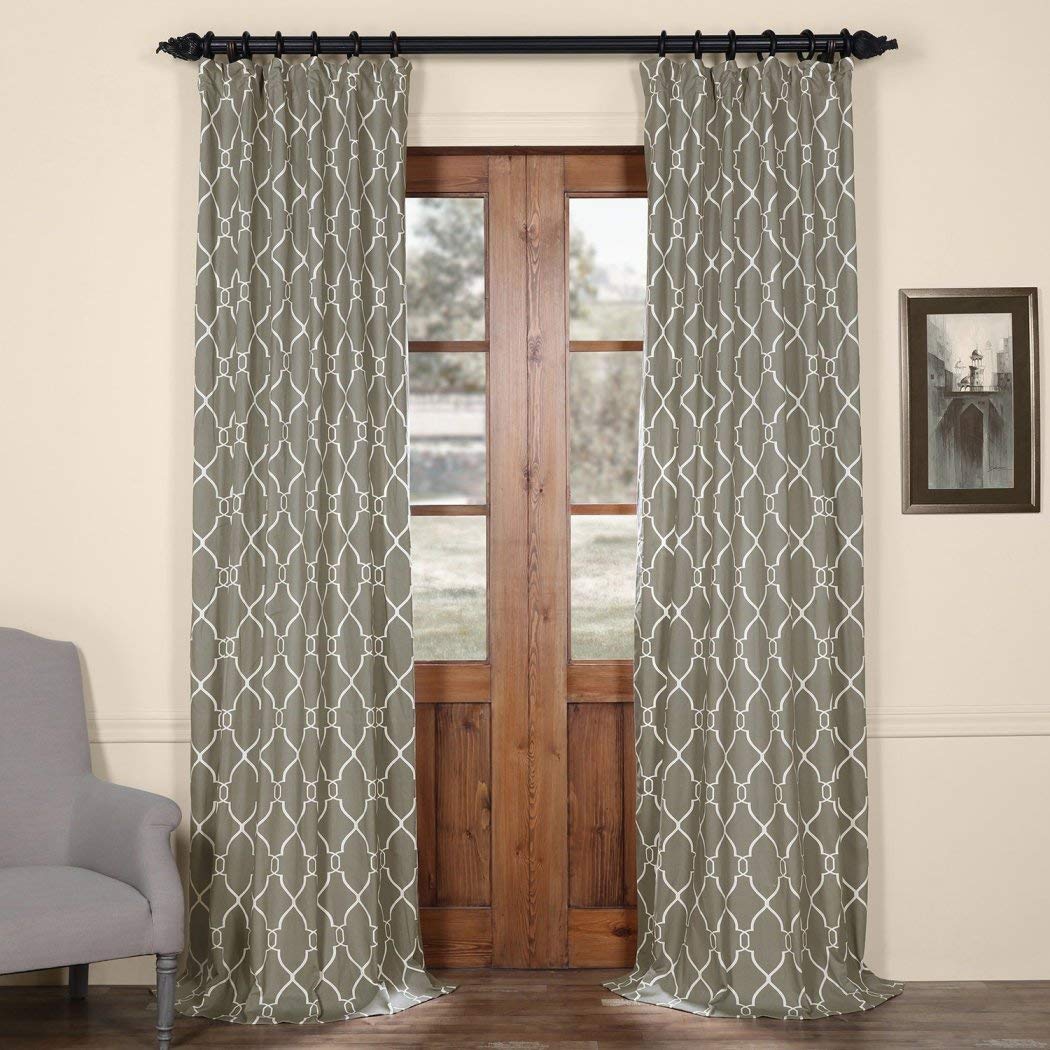 1 Piece Gray White 96 Inches Geometric Pattern Window Curtain Single Panel, Dark Grey Snow Moroccan Printed Window Treatment Natural Lined Casual Classic Contemporary Rod Pocket, Cotton