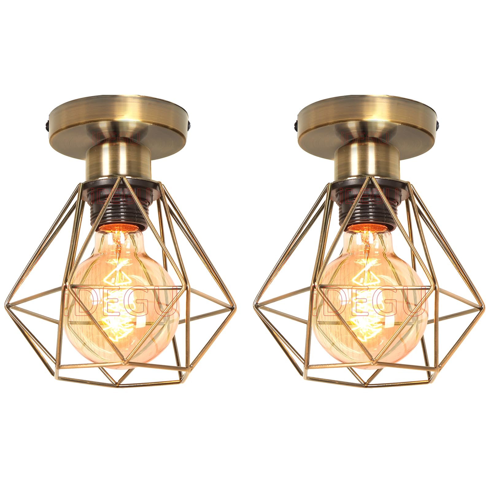 iDEGU Set of 2 Vintage Ceiling Pendant Light Fixtures, 16cm Geometric Cage Industrial Ceiling Lights Metal Lamp Shade Retro E27 Light Fitting for Bedroom Hallway Living Room (Bronze) โ image 1
