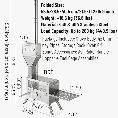 Miniatura 6 de Naturehike - Estufa de leña con horno para campamento, estufa de pellets portátil con tubos de chimenea para senderismo, cocina al aire libre,