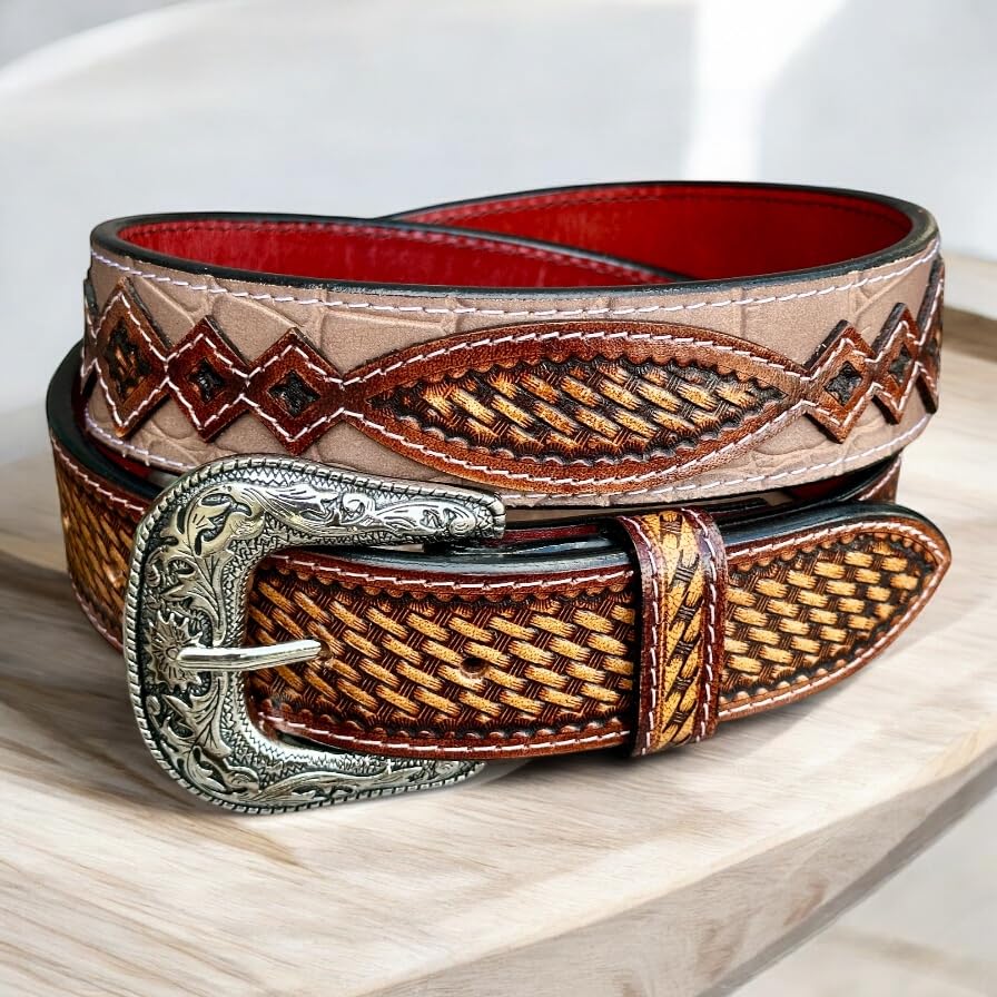 DANIEL'S ARTPLANET Men's Western Belt 1.5” Wide Full Grain Leather Belt with Buckle Handmade Engraved Tooled2