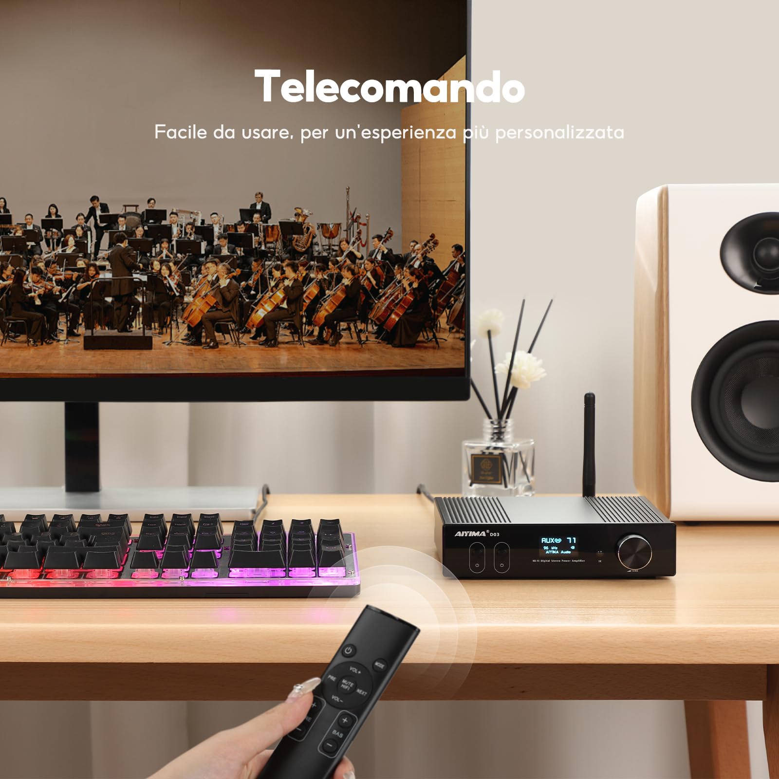 AIYIMA D03 Bluetooth 5.2 150W x 2 Stereo HiFi 2.1 CH Sound Digital Amplificador Amplificador 24 bit / 192KHz Classe D Amplificatore di potenza USB DAC COAXIAL OTTICO OLED APTX Subwoofer Subwoofer