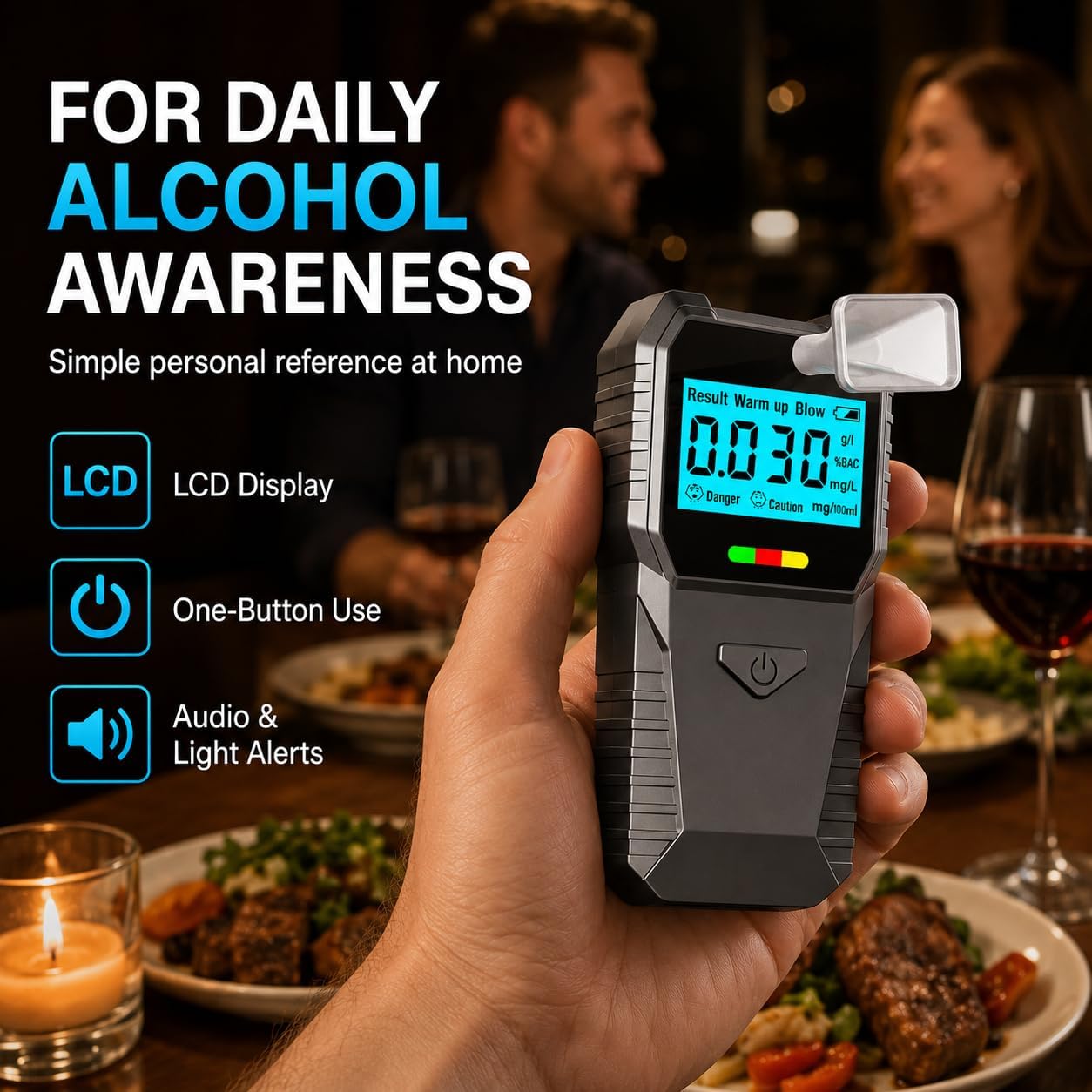 Mini Breathalyzer Alcohol Tester, Portable Digital Breath Alcohol Detector with LCD Display, BAC Mini Breathalyzer Keychain Tester, Blood Alcohol Breathalyzer Mini for Travel (Black)