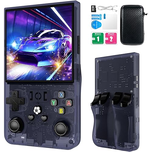 R36MAX Retro Handheld Games Console, Retro Game Console with 4.0 inch IPS HD Screen, Video Game Consoles with 64GB Memory, Portable Gaming Player for Travel, Gift for Teen or Partner, Gray