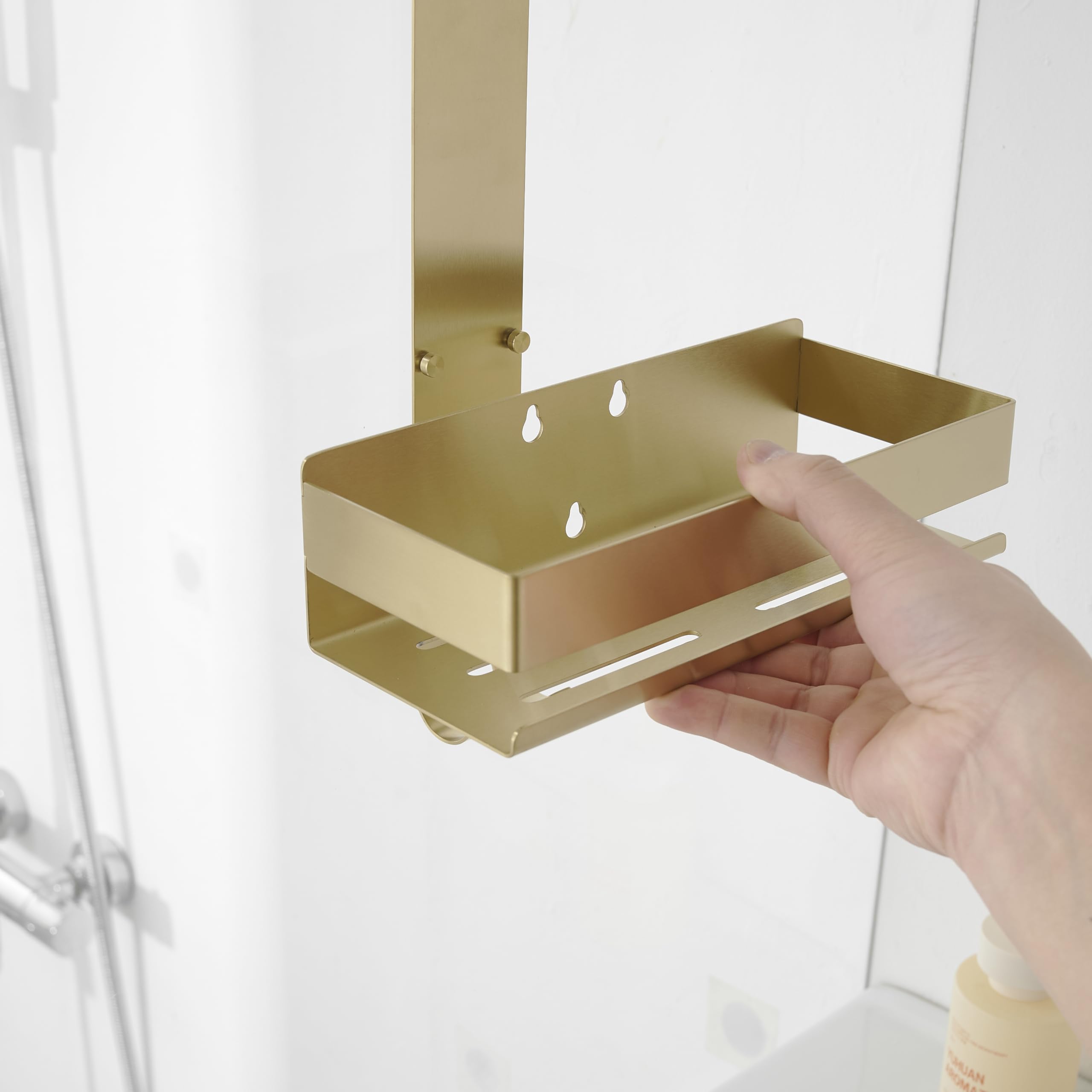 Beelee Gold Shower Caddy Hanging: Over Door Shower Organizer Bathroom Storage with 2-Tier Rack and Hooks, Holds Body Wash - Image 4