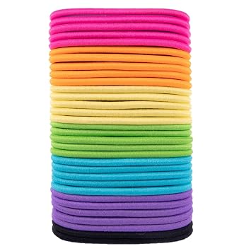 Amazon Basics No Damage Elastic Hair Ties, Ponytail Holders for Thick Hair, No Pull, Secure Hold, Snag-Free, Bright 4 MM Elastics for All Types, 32 Count