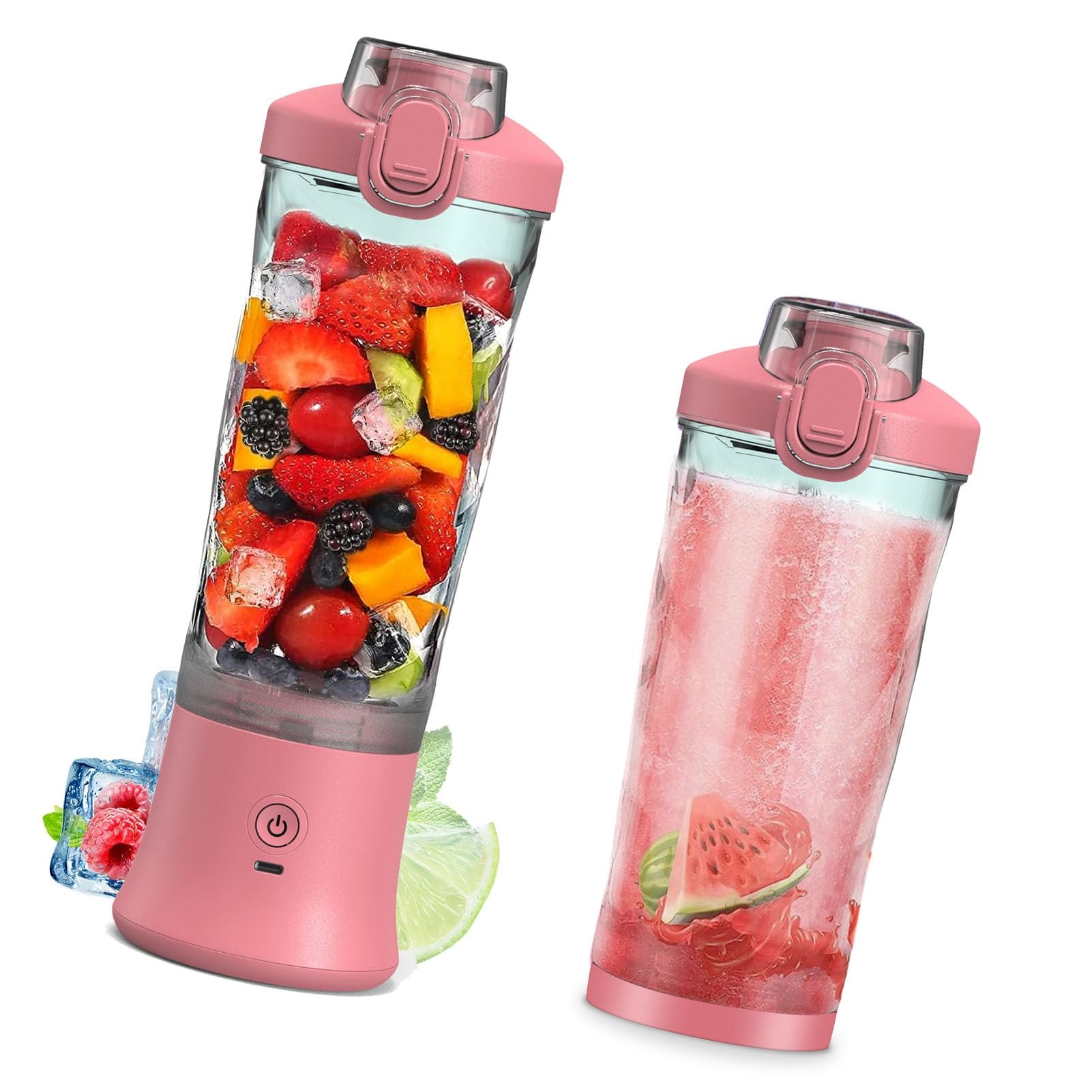 Batidora Portátil, Batidora para Batidos, Botella de Batidora Eléctrica Portátil de 600 Ml con 6 Cuchillas para Batidos y Batidos (PINK)