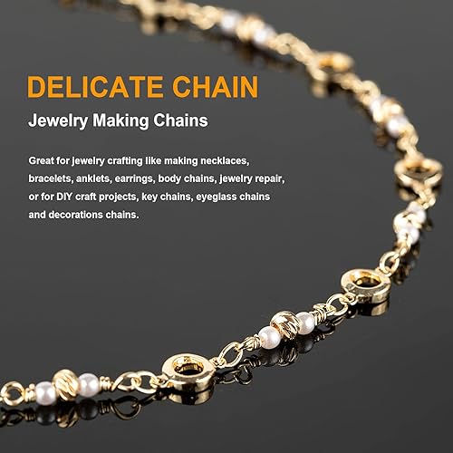 Miniatura 4 de KYUNHOO Cadena chapada en oro de 13 pies a granel en carrete, decoración de círculo hueco, eslabones de cadena de latón macizo con cierres de