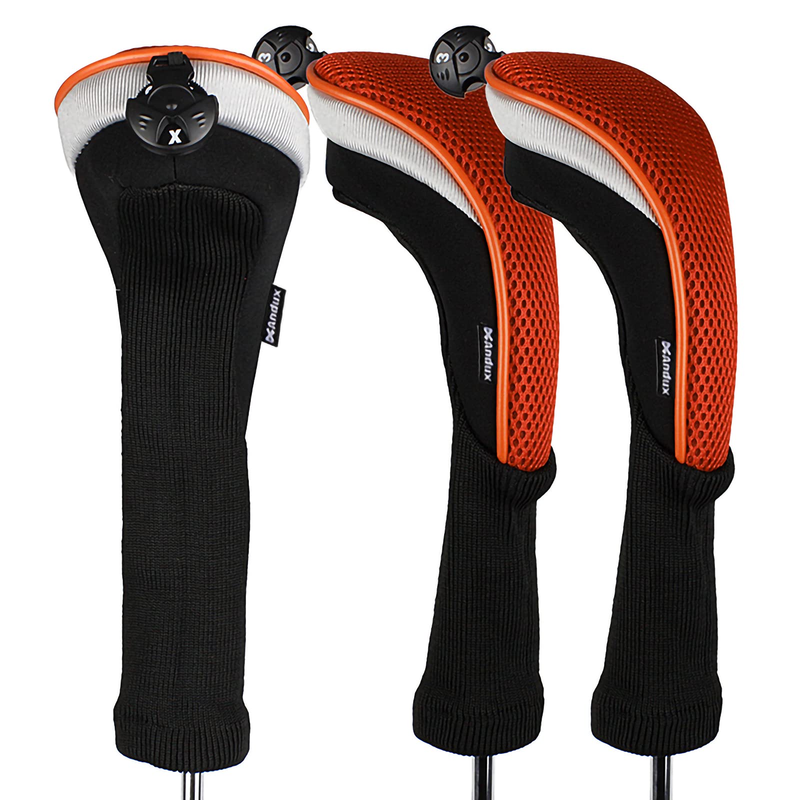 Andux 3pcs/Pack Long Neck Golf Hybrid Club Head Covers Interchangeable No. Tag CTMT-02