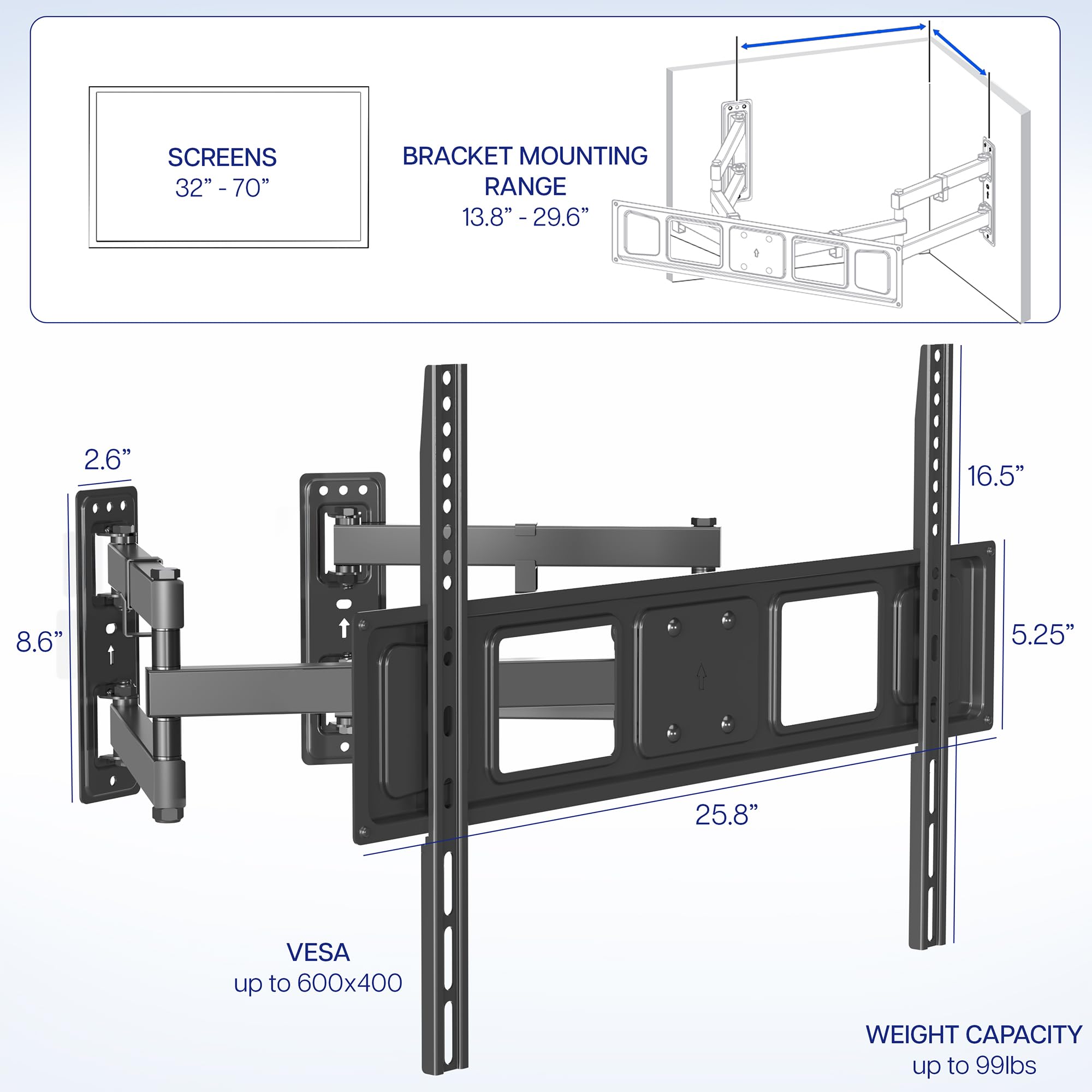 VIVO Corner TV Wall Mount for 37 to 70 inch LCD LED Plasma Flat Screens, Full Motion Articulating Bracket, VESA up to 600x400, MOUNT-CR70C - Image 4