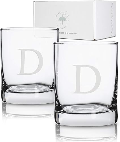 Miniatura 1 de Morning Fog Studios Juego de 2 vasos de whisky escocés personalizados, cristalería de bar antigua con monogramas arenados, capacidad de 12.5 onzas