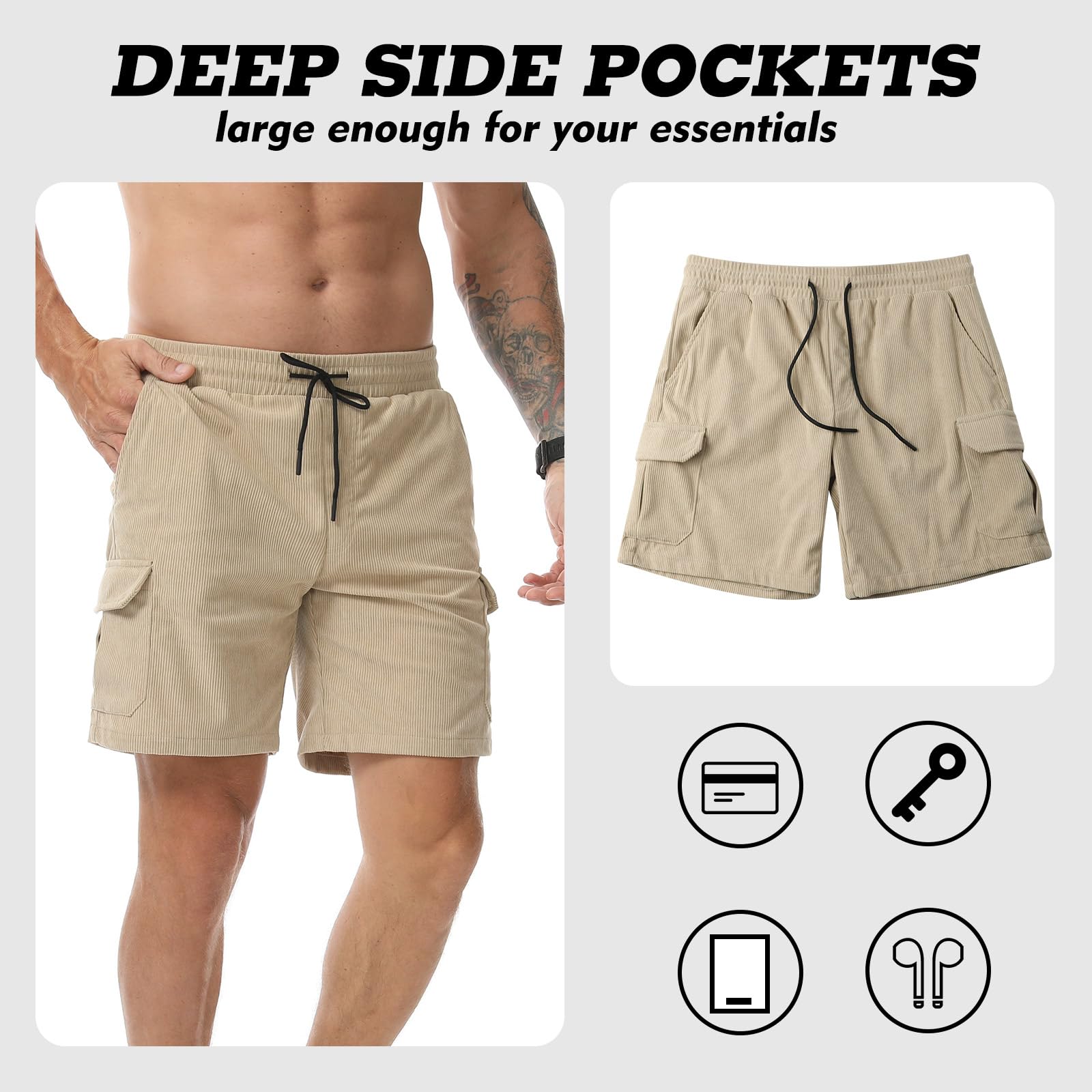Pantalones Cortos de Pana Cargo Hombre Bermuda con Bolsillos