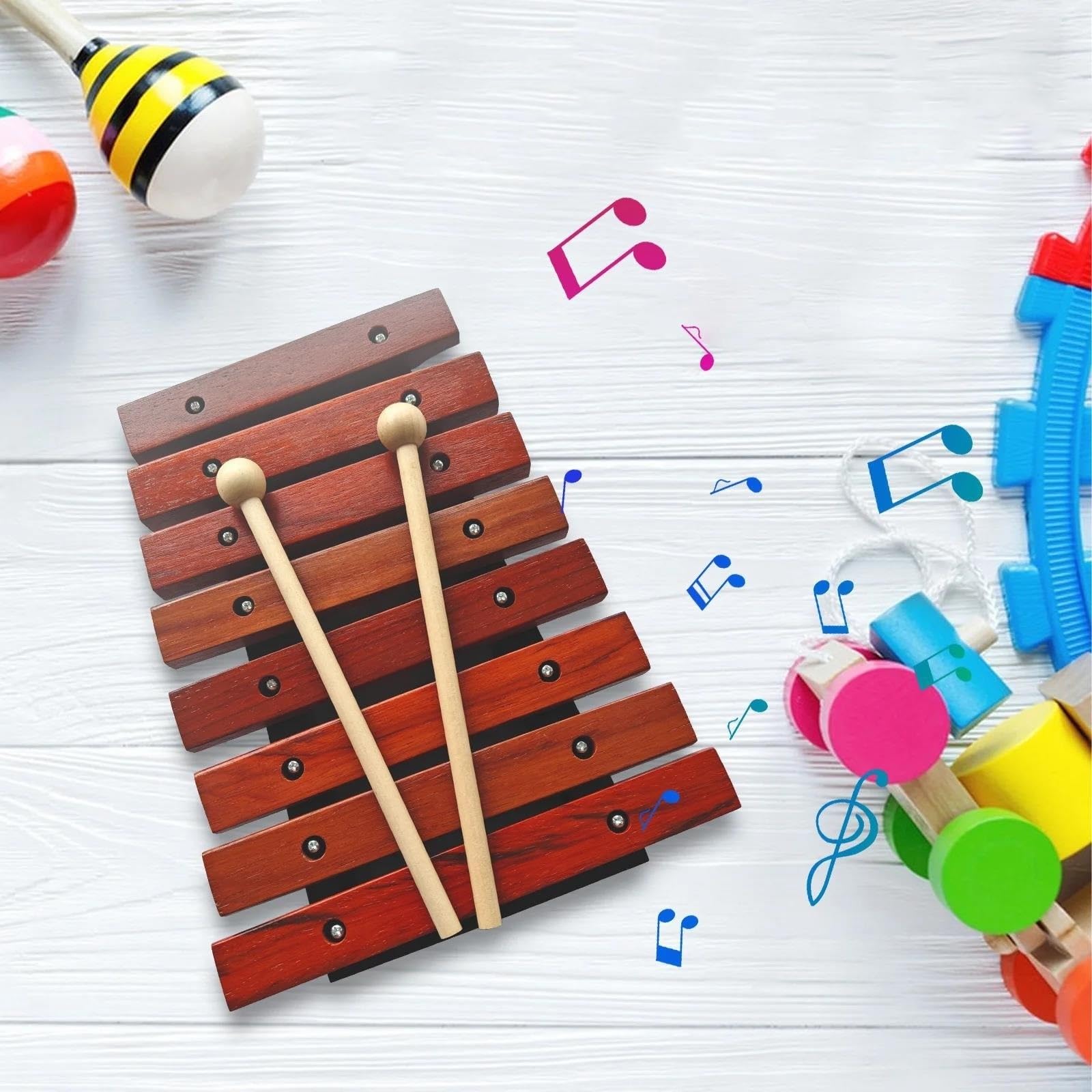 Instrument Ksylofonowy 8 Nut Drewniany Ksylofon Instrument Muzyczny Młotki Brzozowa Sosna Drewniany Instrument Perkusyjny Ksylofon