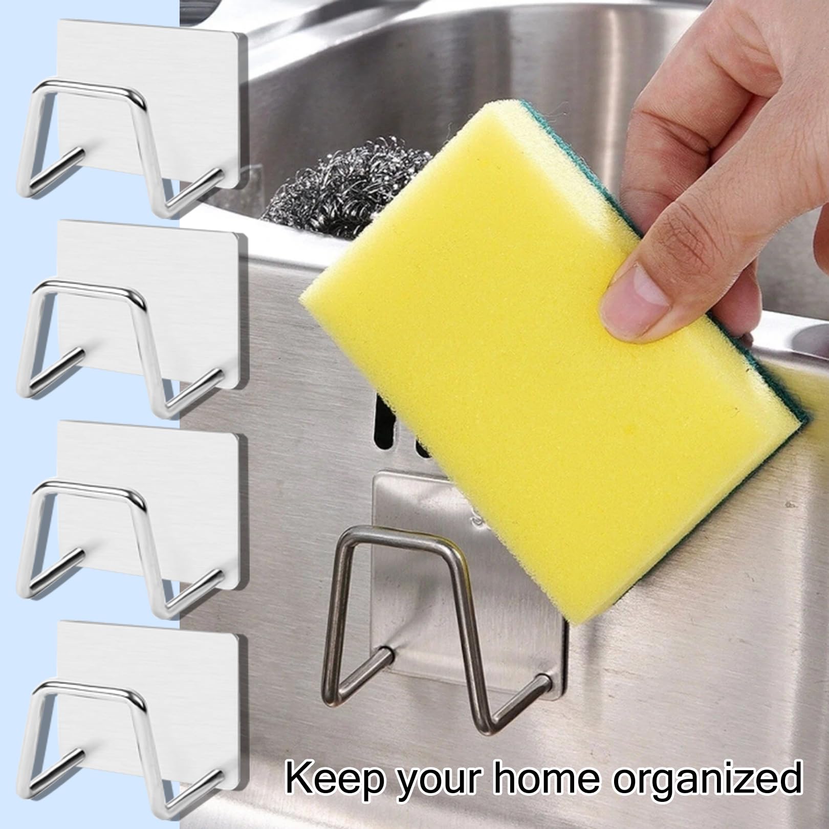 Gunwon 4 Pieces Stainless Steel Sponge Holder, Sponge Holder for Kitchen Sink, Stainless Steel Dish Sponge Holder, Stainless Steel, Rustproof, Sink Caddy, Sponge Rack, Quick Drying for Kitchen and — Amazon image 7